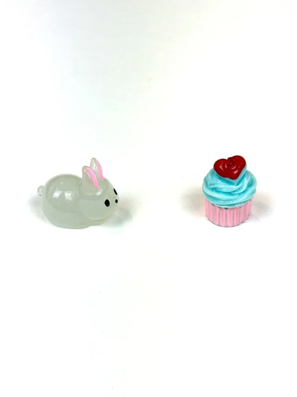 Cute miniature resin rabbit and cupcake charms or party cake topper decorations